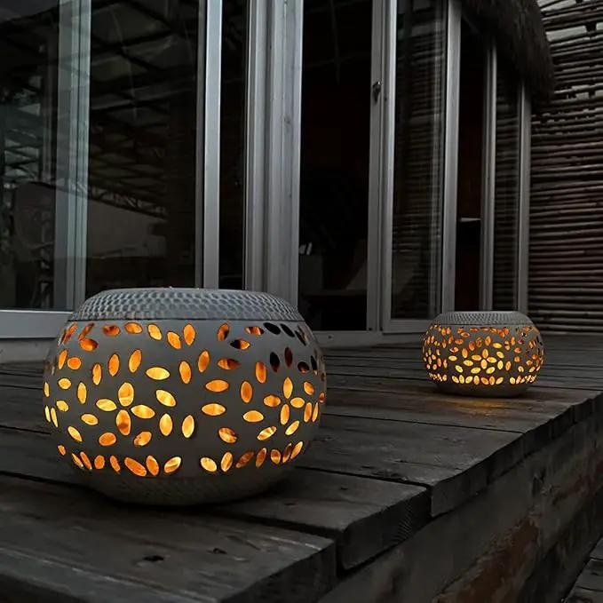 Solar Table Lantern Outdoor Waterproof- Dancing Flickering Flame Solar Powered LED Light,White Metal Desktop Decorative Lamp Auto On/Off Lighting Dusk to Dawn for Desk Patio Garden Pathway Yard by GreenHaven Gardens