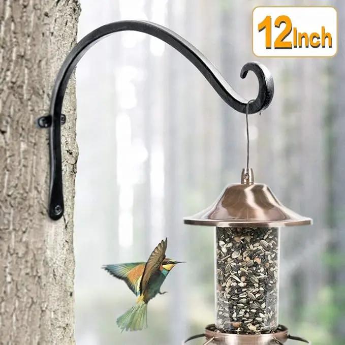 Hanging Plant Brackets Outdoor: 12-Inch Hanging Plant Hangers Wall Hooks - Wall Mount Brackets for Bird Feeder Flower Baskets Black by GreenHaven Gardens