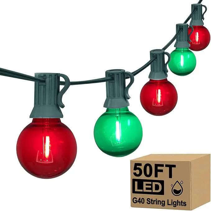 GOOTHY 50Ft Outdoor Red/Green Christmas Lights, G40 Globe Patio String Lights with 25 Ceramic Colorful Bulbs(2 Spare), Outside Christmas Lights for Holiday Party Backyard Christmas by GreenHaven Gardens