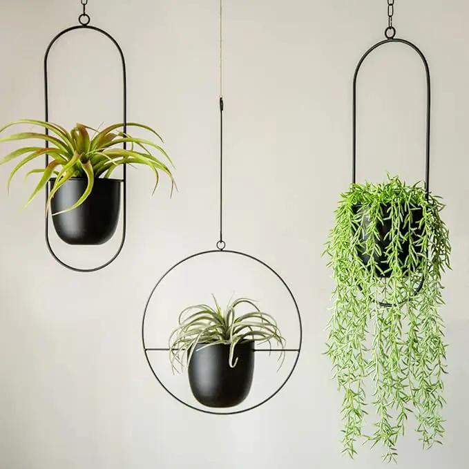 Boho Black Metal Plant Hanger,Metal Wall and Ceiling Hanging Planter, Modern Planter, Mid Century Flower Pot Plant Holder, Minimalist Planter for Indoor Outdoor Home Decor by GreenHaven Gardens