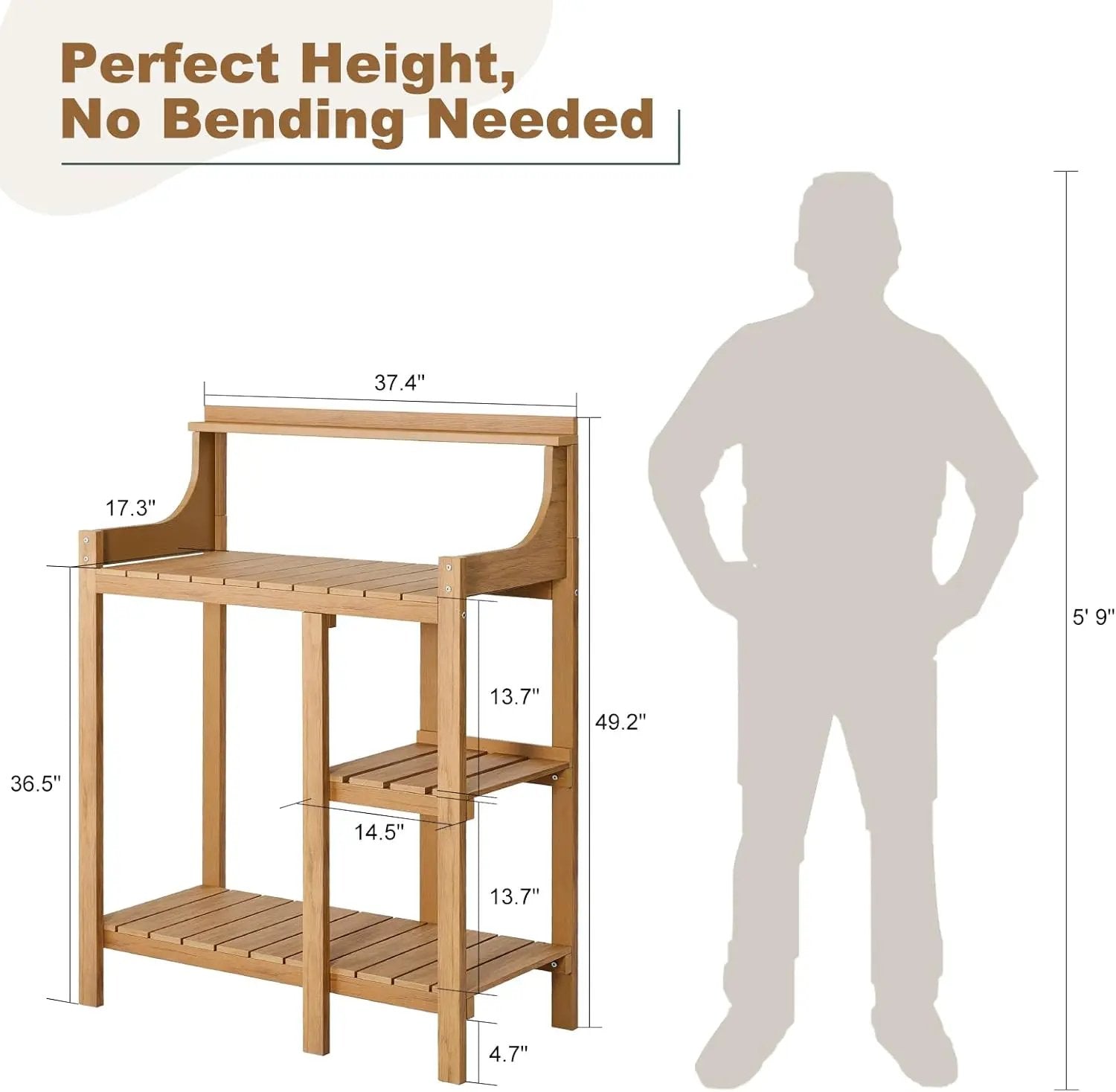 LMP Potting Bench, HDPS Potting Bench Table, 50’’x17.5x37.5' (LxWxH) All Weather Potting Table Work Station for Outside Gardening, Like Teak Wood by GreenHaven Gardens