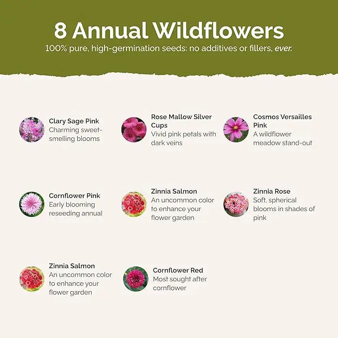 Eden Brothers Pink Perfection Flower Mixed Seeds for Planting, 1/4 lb, 120,000+ Seeds with Zinnia, Cosmos Versailles | Attracts Pollinators, Plant in Spring or Fall, Zones 3, 4, 5, 6, 7, 8, 9, 10 by GreenHaven Gardens
