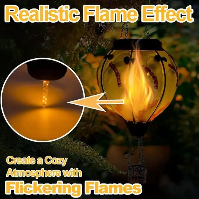 Hot Air Balloon Solar Lantern with Flickering Flame, Glass Hanging Garden Lights Outdoor Waterproof for Tree Yard Patio Mother's Day Gift, 18" H Dragonfly by GreenHaven Gardens