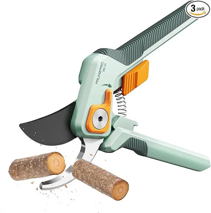 PrunePro 8" Professional Pruning Shears for Gardening Bypass Hand Pruner Stainless Steel Sharp Garden Scissors Plant Flower Rose Garden Clipper - 3 Pack by GreenHaven Gardens