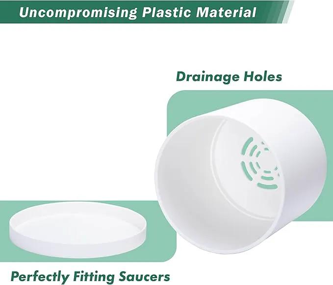 D'vine Dev 2 Pack 10 Inch Modern Plastic Plant Pots, Small Garden Planters for Plant with Drainage Holes and Saucers, White Color, 74-Z-N-1 by GreenHaven Gardens