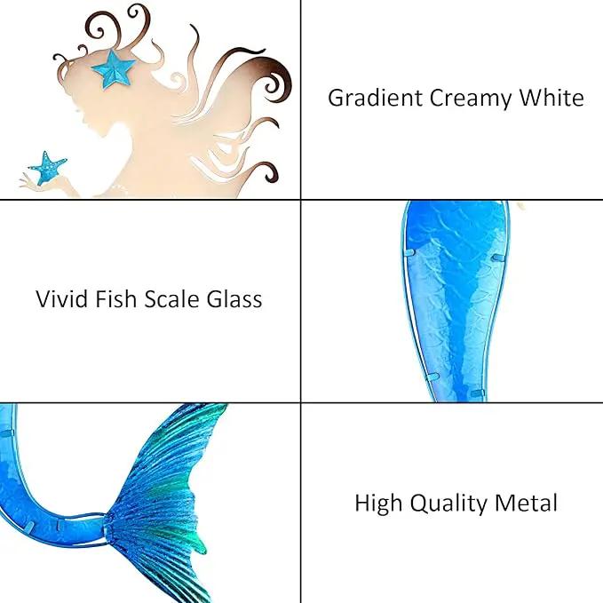 John's Studio Mermaid Wall Decor Outdoor Metal Fish Bathroom Hanging Art Glass Blue Ocean Theme Decorations for Home, Pool and Patio by GreenHaven Gardens