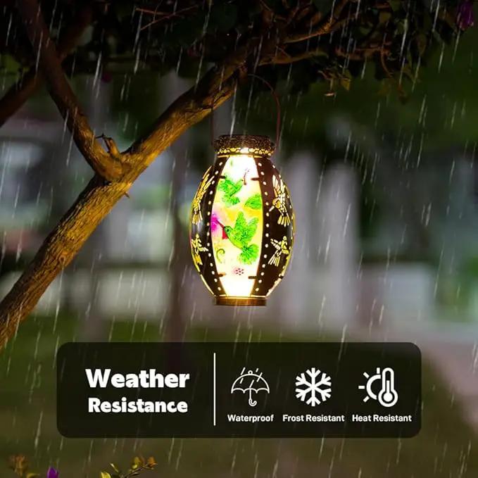 Starsoul Hummingbird Solar Lantern Stained Glass & Metal Outdoor Lantern Waterproof Hummingbird Hanging Metal Decorative Lights for Patio Table Garden Pathway Yard by GreenHaven Gardens