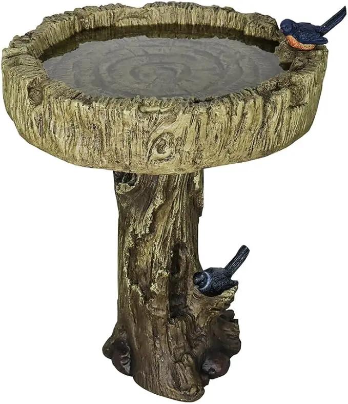 SKYFIRE 24.4” H Fibre Reinforced Concrete Outdoor Garden Bird Bath with Birds, Woodland Tree Trunk Decoration Yard Statue，Pedestal Birdbaths for Outdoors, Garden, Patio, Lawn, Backyard by GreenHaven Gardens