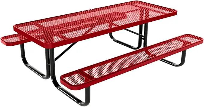 Coated Outdoor Furniture Heavy-Duty Portable Outdoor Kids Table, Expanded Metal Kids Picnic Table, Commercial-Grade Picnic Table, Made in America (6ft Rectangular, Childrens, Textured Red) by GreenHaven Gardens