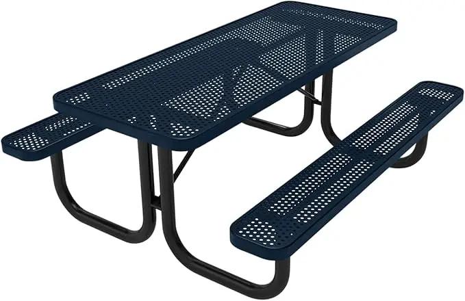 Coated Outdoor Furniture Heavy-Duty Portable Outdoor Picnic Table, Thermoplastic Coated Punched Steel Commercial-Grade Patio Dining Furniture Made in America (6ft Rectangular, Dark Blue) by GreenHaven Gardens
