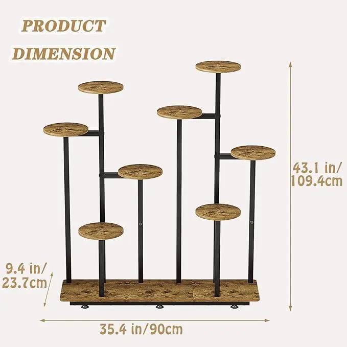 Plant Stand Indoor 9 Tier 11 Potted Multiple Flower Pot Holder for Patio Garden Balcony Living Room Corner (9 Tier Black+Rustic Brown) by GreenHaven Gardens