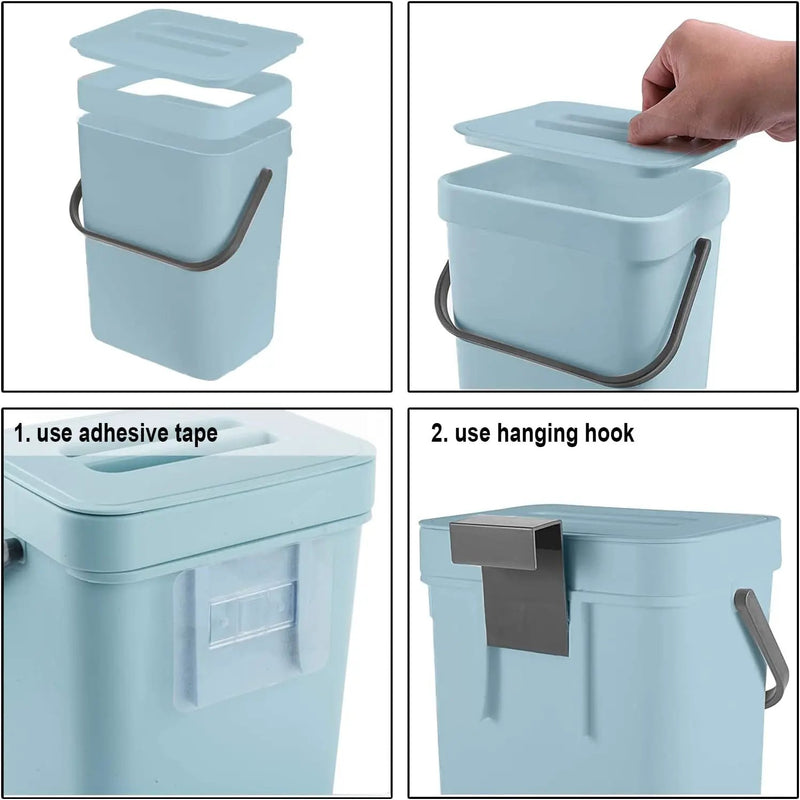 LALASTAR Small Trash Can with Lid, Compost Bin Indoor Kitchen Sealed Under Sink for Kitchen, Food Waste Bin for Countertop, Mountable Garbage Can for Bathroom, RV, 5L/1.3 Gal, Blue by GreenHaven Gardens