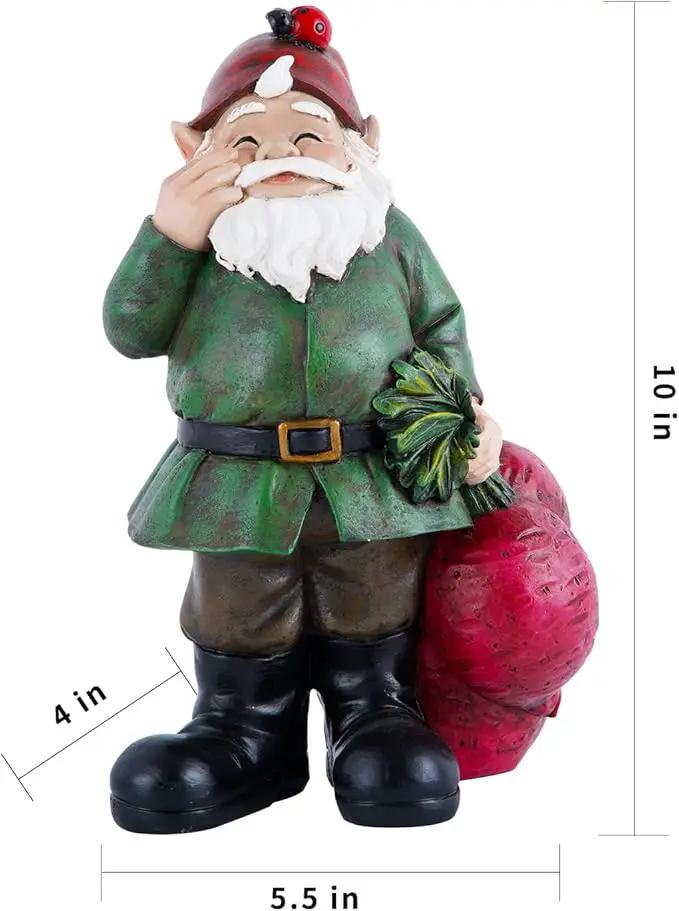 Topadorn Gnomes Figurine Resin Sculpture Garden Gnome Drag a Brunch of Radishes Statue with a Ladybug for Outdoor Garden Decor, Radish Harvest 10 Inch by GreenHaven Gardens