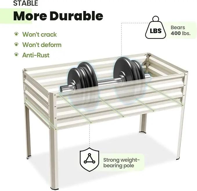 KING BIRD Large Raised Garden Bed with Cover Galvanized Elevated Planter Box with Legs 48×24×56 in for Backyard, Patio, Balcony, 400lb Capacity, Beige by GreenHaven Gardens