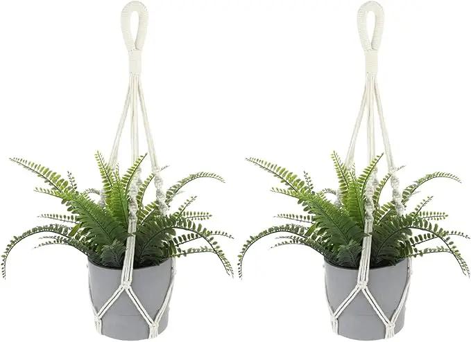 2 PCS Macrame Plant Hanger Indoor Hanging Plant Holder Hand-Woven Cotton Rope Flower Pot Basket with Metal Hook Rings Window Plant Hanger for Outdoor Hanging Pots Home Boho Decor, No Tassels, 23.6" by GreenHaven Gardens