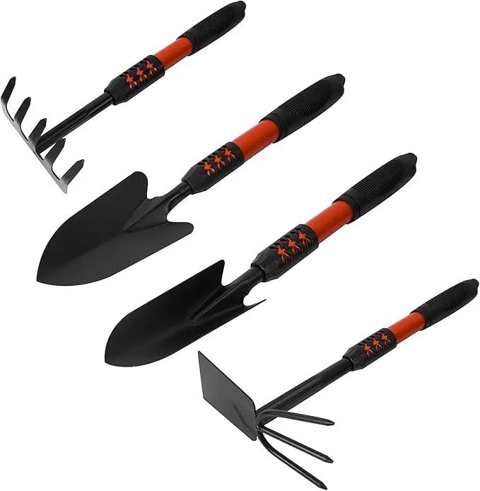 Luwint Gardening Tools Kit, Pack of 4 Garden Tool Set with Non-Slip Handle, Sturdy Classic Utility Tool Heavy Duty Steel Garden Tools with Long Ergonomic Handle for Maintaining Lawn Garden Vege by GreenHaven Gardens
