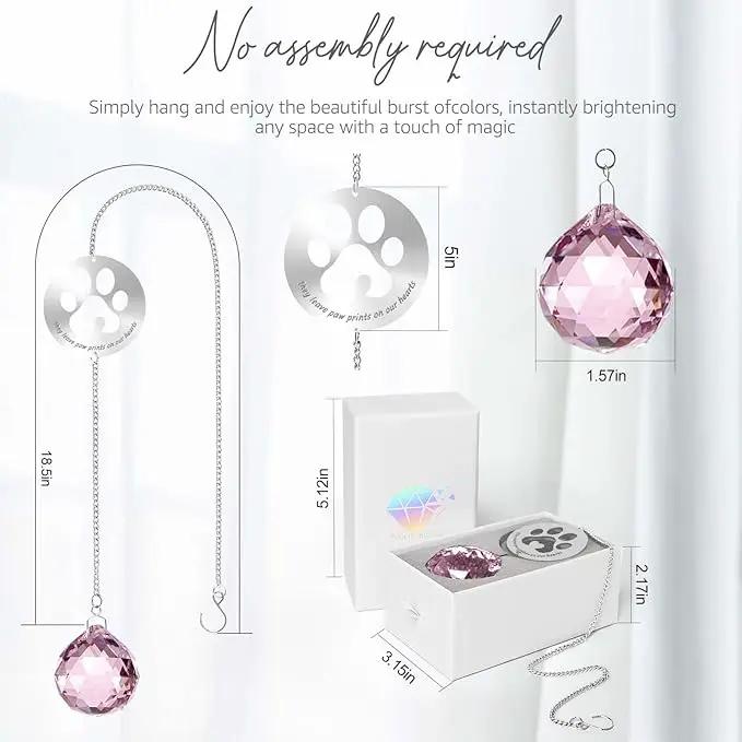 Dog Memorial Gifts, Unique Loss of Pet Sympathy Idea, Pink Crystal Ball Rainbow Suncatcher with Paw Print for Cat or Dog Remembrance and Bereavement by GreenHaven Gardens