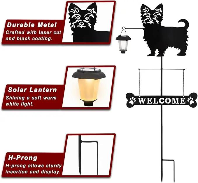 BAYN Solar Yorkie Silhouette Dog Breed Welcome Sign with a Lantern Outdoor Decorative Garden Stakes for Yard, Lawn, Patio, Pathway by GreenHaven Gardens