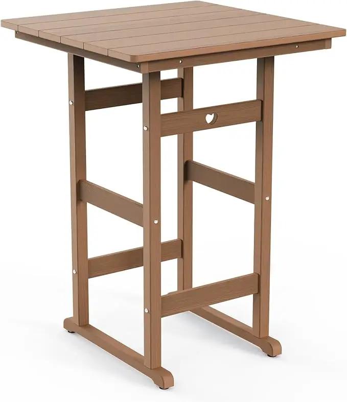 Adirondack Outdoor Bar Table, Durable HDPE Composite, Weather Resistant, Easy to Clean, Perfect for Backyard and Poolside Use, Teak by GreenHaven Gardens