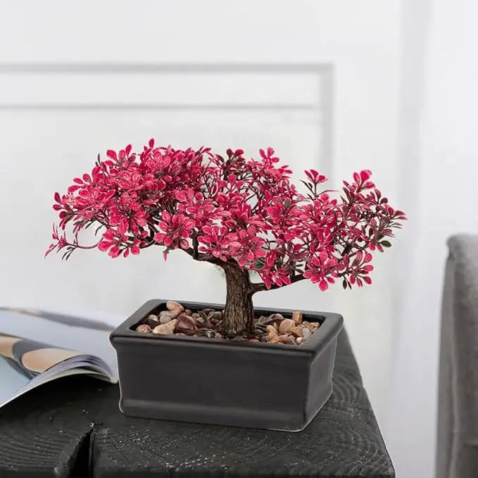 Artificial Bonsai Tree Juniper Faux Plants Indoor Fake Plants Decor with Ceramic Pots for Home Table Office Desk Bathroom Shelf Bedroom Living Room Farmhouse Decorations-Pink by GreenHaven Gardens