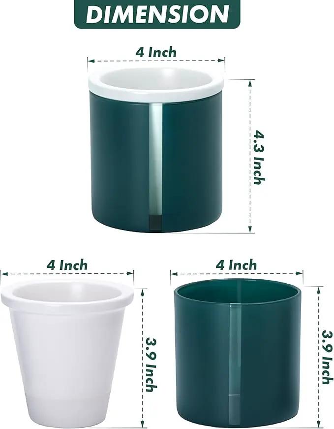 D'vine Dev 4 Inch Design Self Watering Planter for Indoor Plants, White Terracotta Pot with Teal Cylinder Glass Cup, Set of 3,37-Z-A-5-T by GreenHaven Gardens
