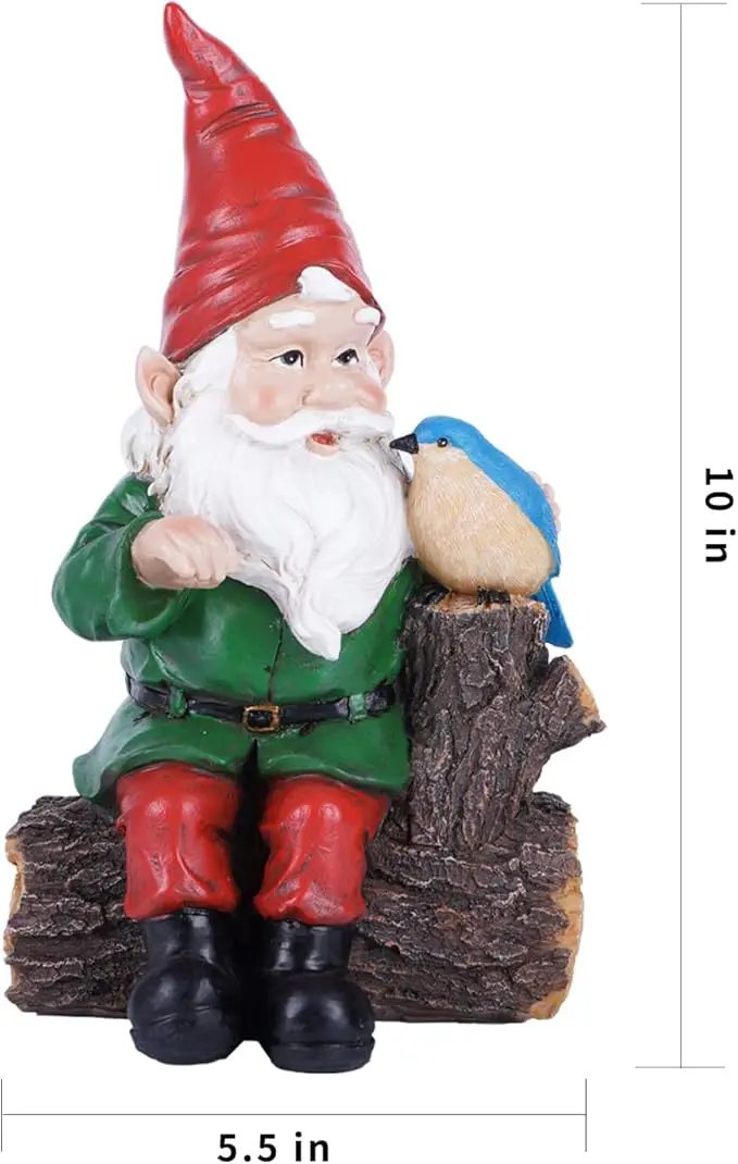 Garden Gnome Statues with Bird Resin Sculpture Gnome Sitting on The Stump Outdoor Statues for Outdoor Garden Decor by GreenHaven Gardens