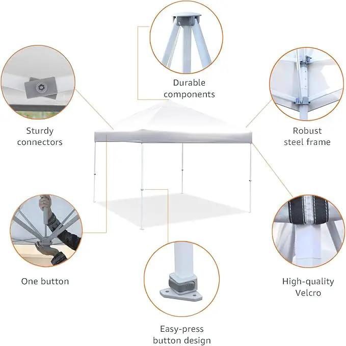 Amazon Basics Outdoor Pop Up 10 x 10 Canopy Tent for Events, Portable with Easy Setup, One-Push, Includes Wheeled Carry Bag, 8 Pegs, 4 Ropes, 4 Weighted Bags, White by GreenHaven Gardens