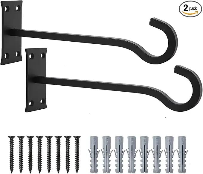 10inch Heavy Duty Plant Hangers Outdoor or Indoor Bird Feeder Hanger Shepherd Hooks 2pcs Black Metal Wall Hook for Hanging Plant Bracket, Lantern, Flower Basket, Wind Chimes by GreenHaven Gardens