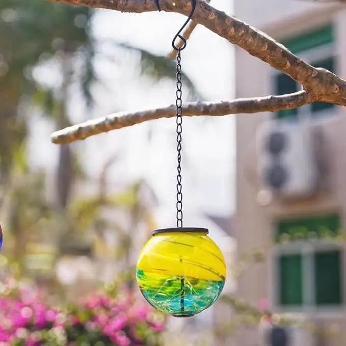 Hanging Solar Lanterns Outdoor Waterproof, Gazing Ball Globe Solar Lantern, Hanging Glass Lantern for Garden Yard Tree Outdoor Decoration by GreenHaven Gardens