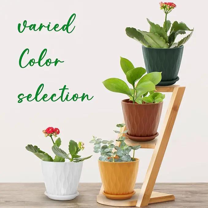 6 inch Plant Pots, 5 Pack Flower Pots Outdoor Indoor, Planters with Drainage Holes and Tray Saucers by GreenHaven Gardens