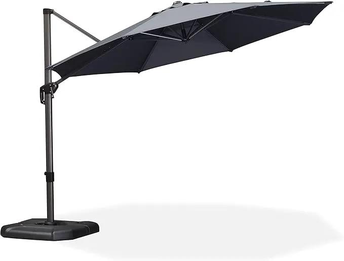 PURPLE LEAF 11 Feet Patio Umbrella with Base Outdoor Cantilever Round Umbrella Aluminum Offset Umbrella with 360-degree Rotation for Garden Deck Pool Patio, Grey by GreenHaven Gardens