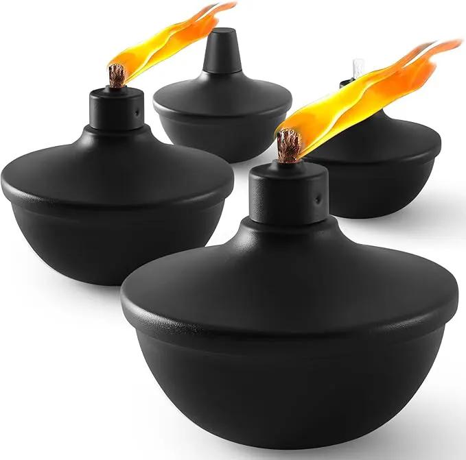 4 Pack Metal Table Top Torches,23.5 oz Citronella Torches for Outside,Refillable Flame Light Torch with Wicks and Covers for Party, Garden Decor,DIY by GreenHaven Gardens