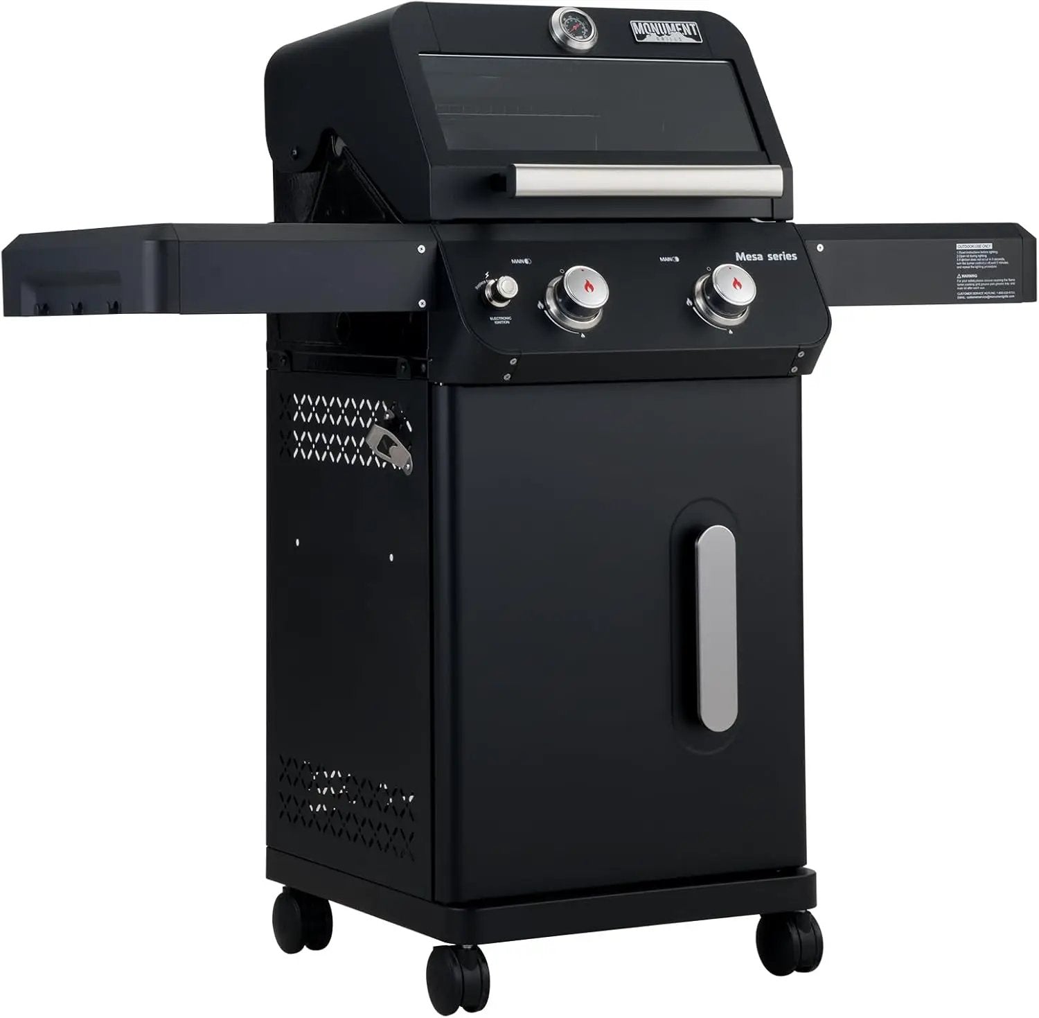Monument Grills 2-Burner Foldable Stainless Steel Liquid Propane Gas Patio Garden Barbecue Grill with Clearview® Lid, Knob Control Mesa220 with BBQ Cover by GreenHaven Gardens
