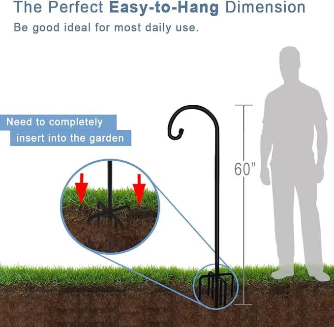 60 inch Outdoor Shepherd Hook with 5 Prong Base (2 Packs), Adjustable Heavy Duty Garden Hanging Stake for Bird Feeder Solar Light Plant Hanger Wedding Decor, Matte Black by GreenHaven Gardens