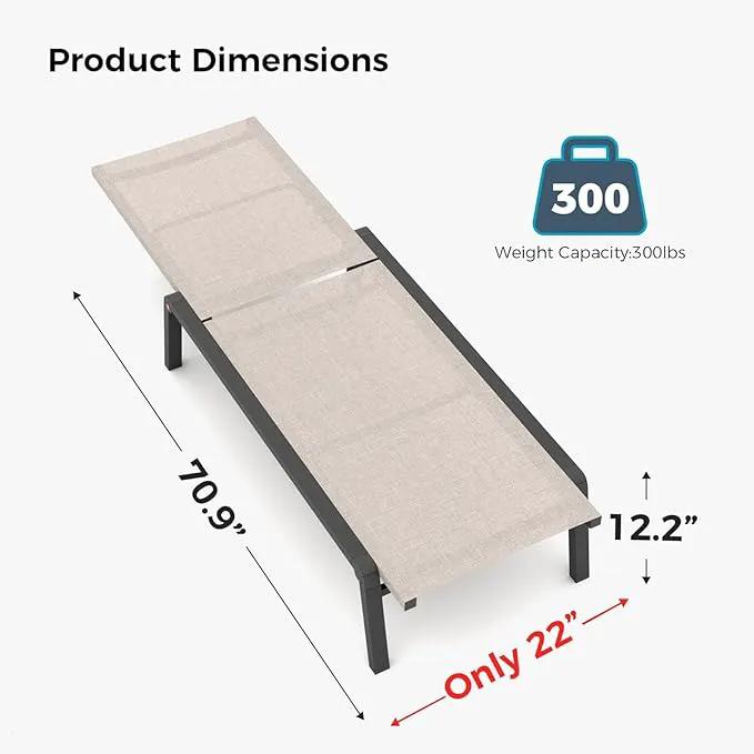 Patio Chaise Lounge Set of 2 with 4 Adjustable Backrest, Foldable Aluminum Chaise Lounge Chair Recliner for Outdoor, Poolside, Sun Tanning Beige by GreenHaven Gardens