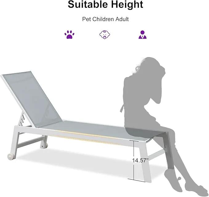 PURPLE LEAF Lounge Chair Outdoor Set of 4 White Aluminum Lounge Chairs with Wheels and Table Outdoor Chaise Lounge for Patio Pool Yard, Bluish-Gray by GreenHaven Gardens