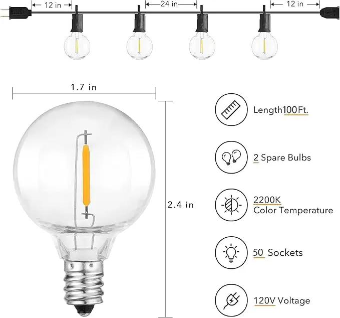 Brightown Outdoor String Lights - 100 FT Patio Lights with 50 LED G40 Globe Plastic Bulbs, All Weatherproof Connectable Commercial Hanging Light for Outside Backyard Porch Cafe by GreenHaven Gardens