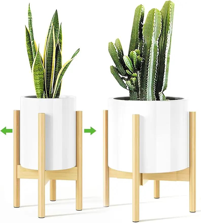 MUDEELA Adjustable Plant Stand Indoor, Bamboo Plant Stand 8 to 12 Inches, Single Floor Plant Stand for Indoor Plants, Bamboo Natural Planter Stand for Indoor Plants, Pot Plant Not Included by GreenHaven Gardens