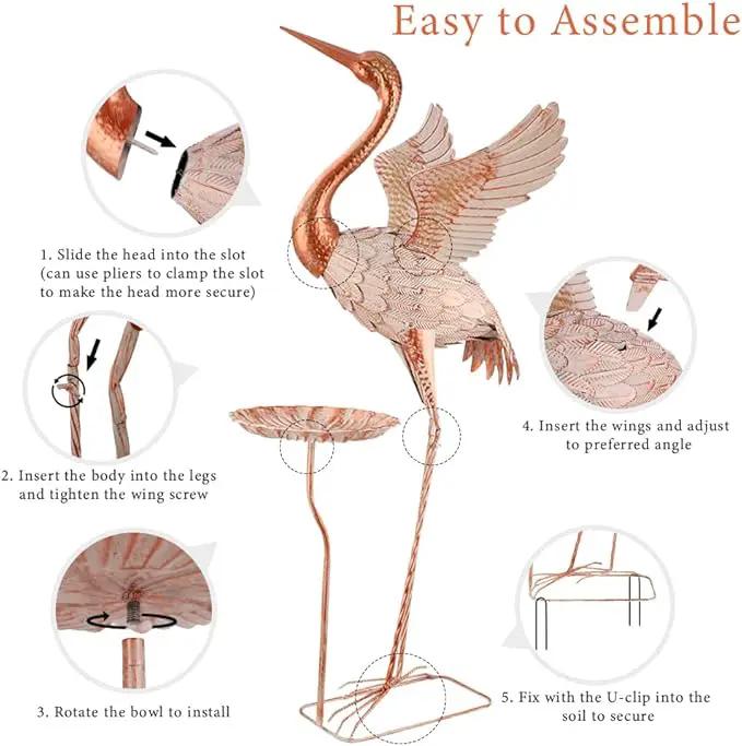 Crane Garden Statue with Birdbath, 40'' Heron Garden Statue, Crane Metal Yard Art for Outside, Backyard, Lawn, Porch Decor by GreenHaven Gardens
