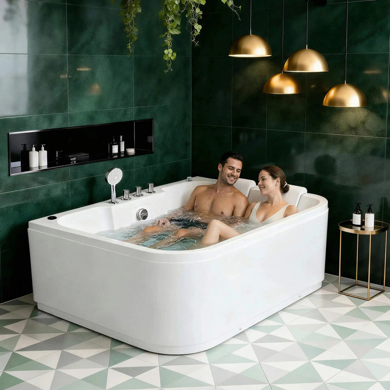 Nuvia 61-Inch 2-Person Acrylic Whirlpool Massage Bathtub With 16 Water Jets And LED Lights (SAK15780) by SAKSBY WHOLESALE