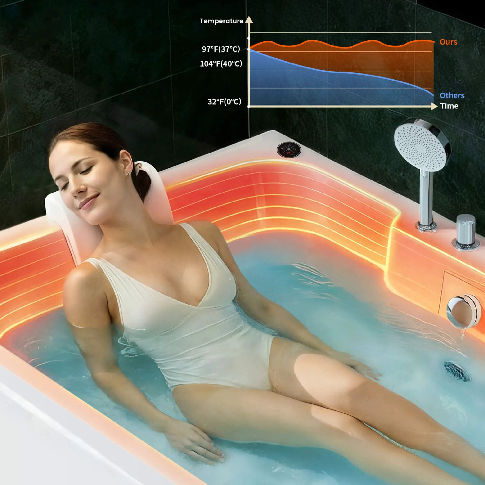 Nuvia 61-Inch 2-Person Acrylic Whirlpool Massage Bathtub With 16 Water Jets And LED Lights (SAK15780) by SAKSBY WHOLESALE