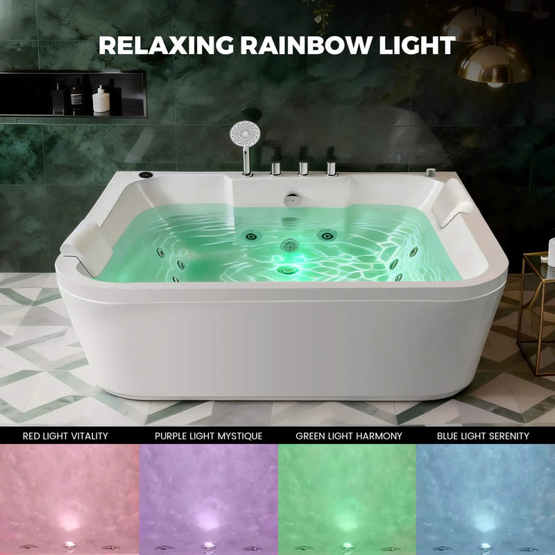 Nuvia 61-Inch 2-Person Acrylic Whirlpool Massage Bathtub With 16 Water Jets And LED Lights (SAK15780) by SAKSBY WHOLESALE