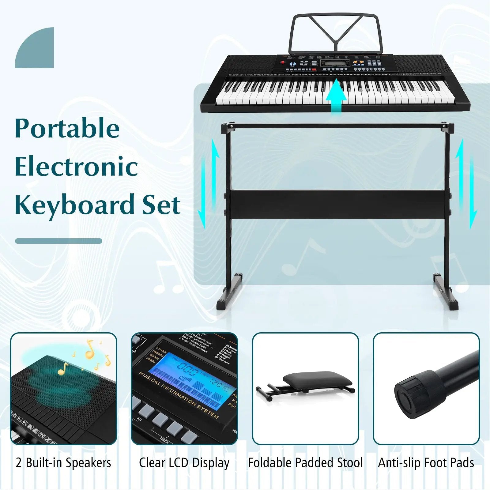 61-Key Electronic Keyboard Piano Starter Set with Stand Bench and Headphones by DirectDeals