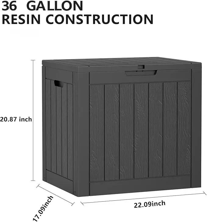36 Gallon Outdoor Deck Box,Storage Lockable Waterproof Patio Furniture,Garden Tools,Cushions,Pool Accessories Outside Storage Resin Box(Black) by GreenHaven Gardens