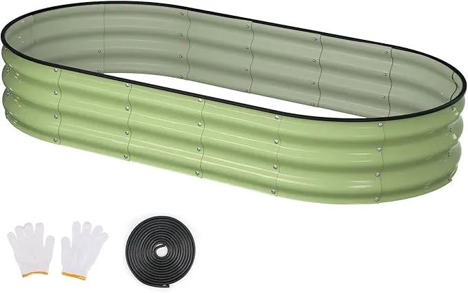 Raised Garden Bed, 6x3x1ft Galvanized Outdoor Planter Beds with Safety Edging and Gloves, Oval Metal Planter Box for Gardening Vegetables Flowers Herb by GreenHaven Gardens