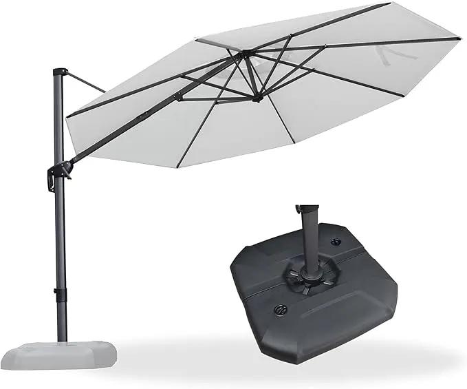 PURPLE LEAF 11 Feet Patio Umbrella with Base Outdoor Cantilever Round Umbrella Aluminum Offset Umbrella with 360-degree Rotation for Garden Deck Pool Patio Light White by GreenHaven Gardens