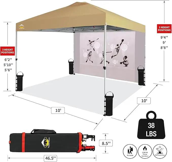 CROWN SHADES 10x10 Pop Up Canopy Tent with Game Netting - Beach Tent with One Push Setup - Outdoor Sun Shade for Events, Parties, Camping with STO-N-Go Cover Bag, Silver Coated Top, Khaki by GreenHaven Gardens