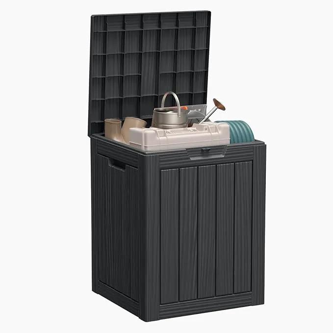 28 Gallon Outdoor Deck Box,Storage Lockable Waterproof Patio Furniture,Garden Tools,Cushions,Pool Accessories Outside Storage Resin Box(SM Black) by GreenHaven Gardens