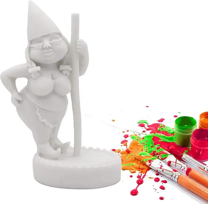 Unpainted Pole Dancing Gnome Statue, DIY Paint Your Own Gnome, Unpainted DIY Gnome Figurines for Kids and Adults, Funny Outdoor Gnome Figure, Dancing Lady Gnome Statue(4.6"/12 cm) by GreenHaven Gardens