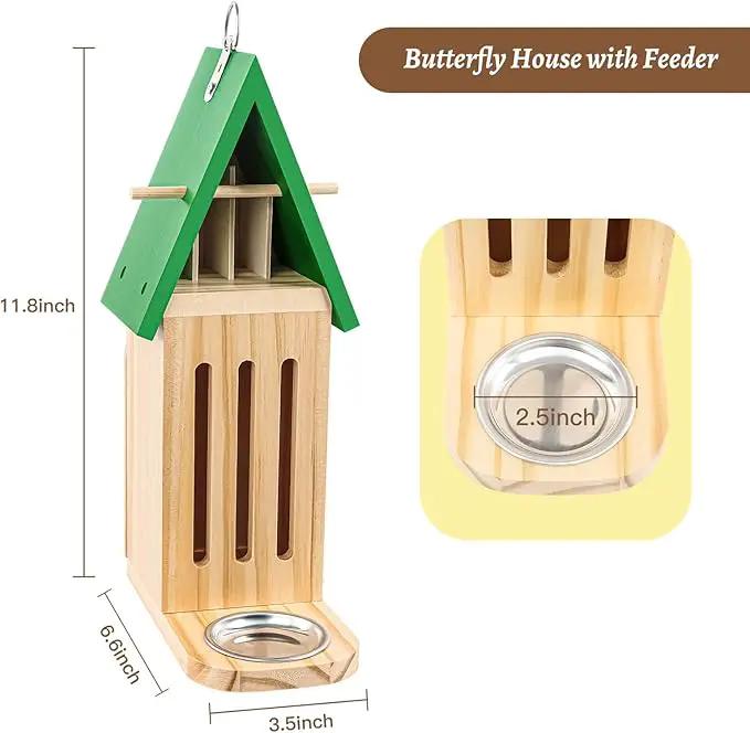 Butterfly House and Feeder for Outside, Wooden Butterfly House for Garden, Natural Butterfly Habitat with Butterfly Puddler on The Floor or Hanging on Tree Wall by GreenHaven Gardens